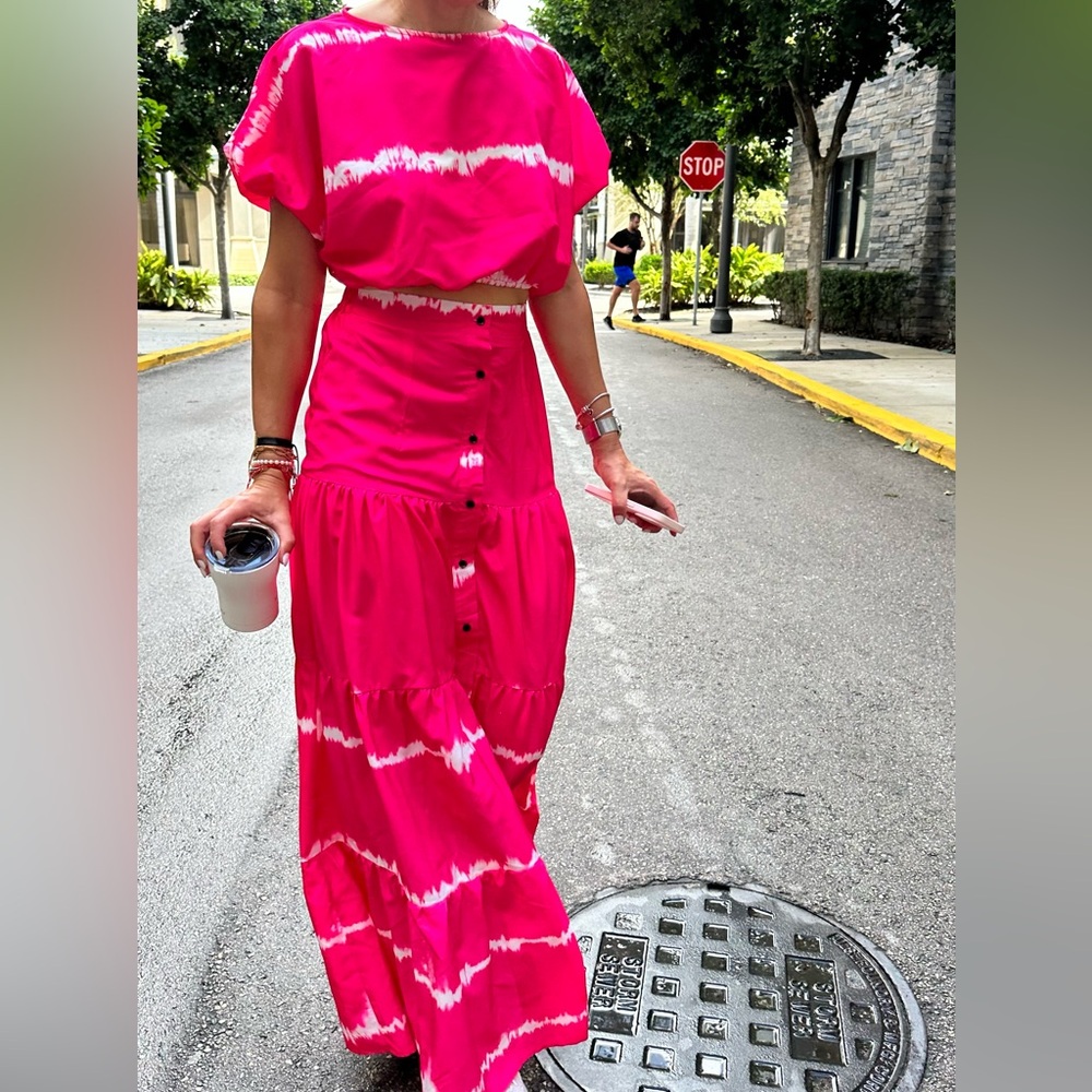 Two-Piece Tie-Dye Set – Hot Pink & White